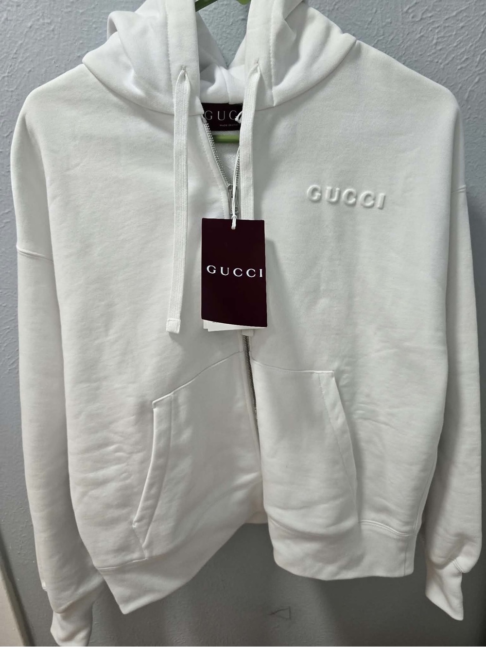 Gucci White Zip-Up Logo Hoodie